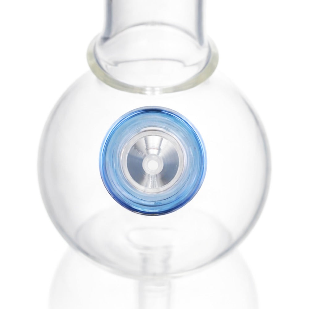 Top view of BW The Aurora Glass Cone Piece 14mm Male Bowl in Blue on white background, highlighting bowl opening detail