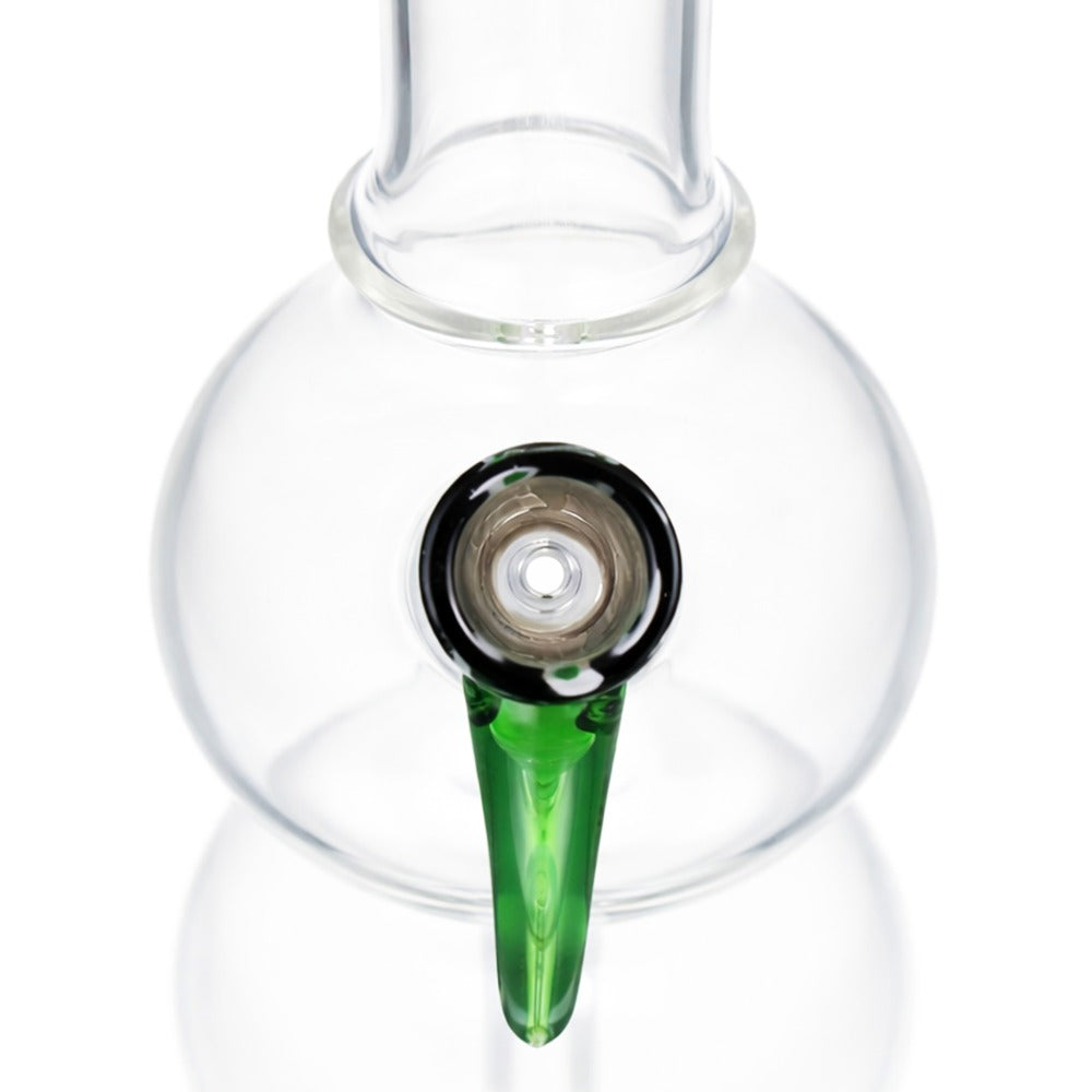 Top view of BW The Beak Glass Cone Piece 14mm Male Bowl in Green and Black on white background, highlighting bowl opening detail