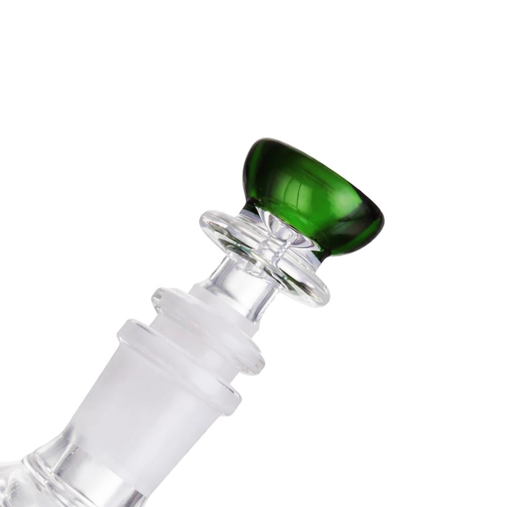 Back view of BW The Crux Glass Cone Piece 14mm Male Bowl in Green on white background, clean studio product shot