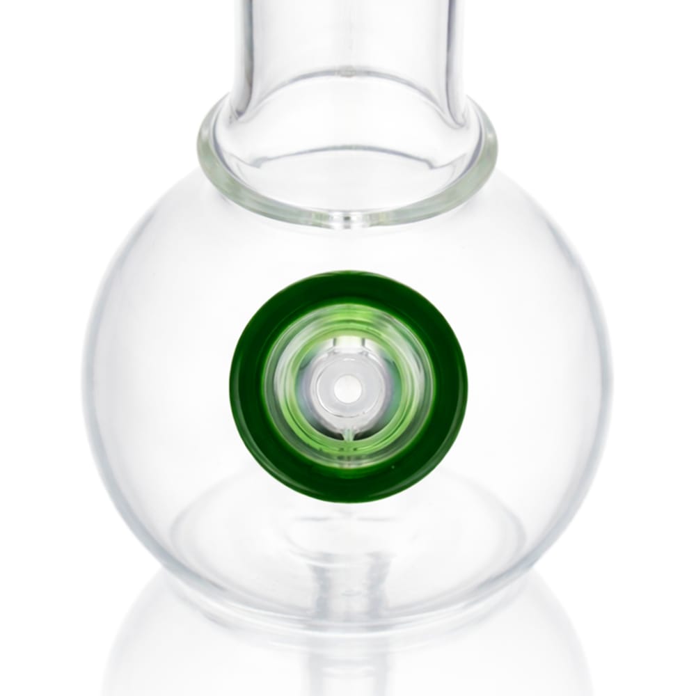 Top view of BW The Crux Glass Cone Piece 14mm Male Bowl in Green on white background, highlighting bowl opening detail