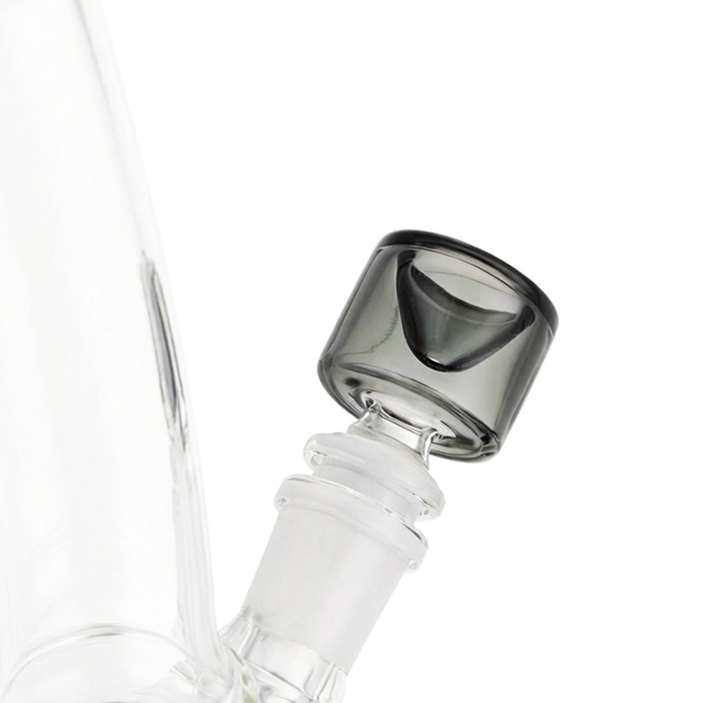 Back view of BW The Cube Glass Cone Piece 14mm Male Bowl in Grey on white background, clean studio product shot