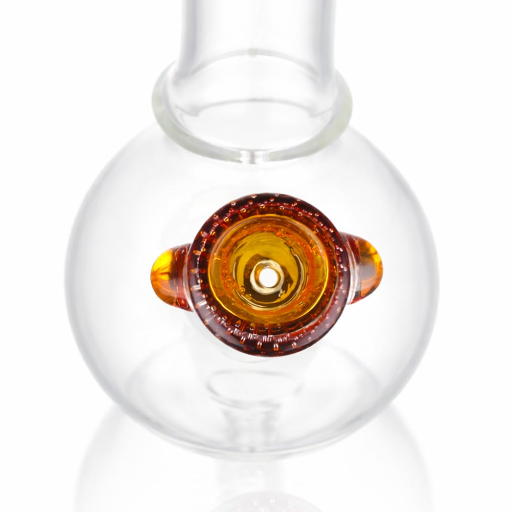 Top view of BW The Drift Glass Cone Piece 14mm Male Bowl in Amber and Black on white background, highlighting bowl opening detail