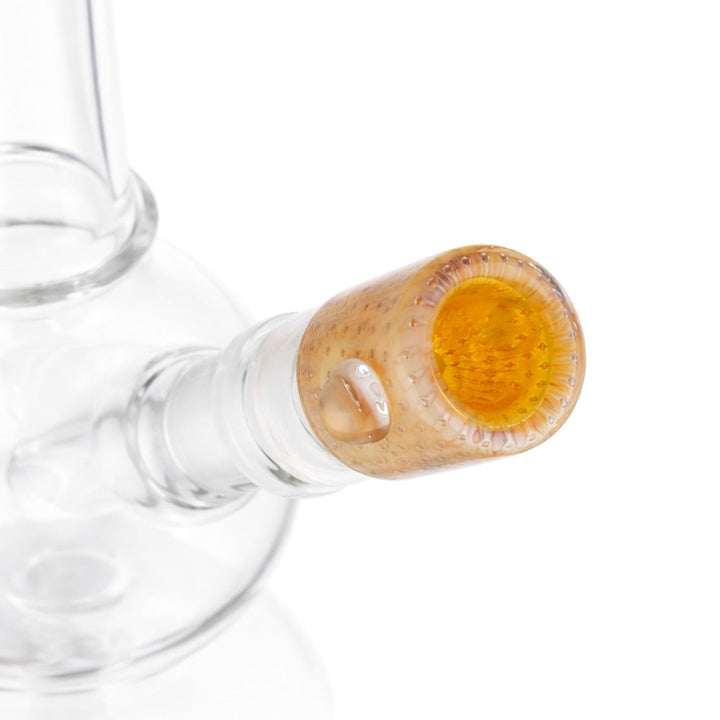 Side view of BW The Drift Glass Cone Piece 14mm Male Bowl in Yellow on white background, showcasing sleek drift-inspired glass shape