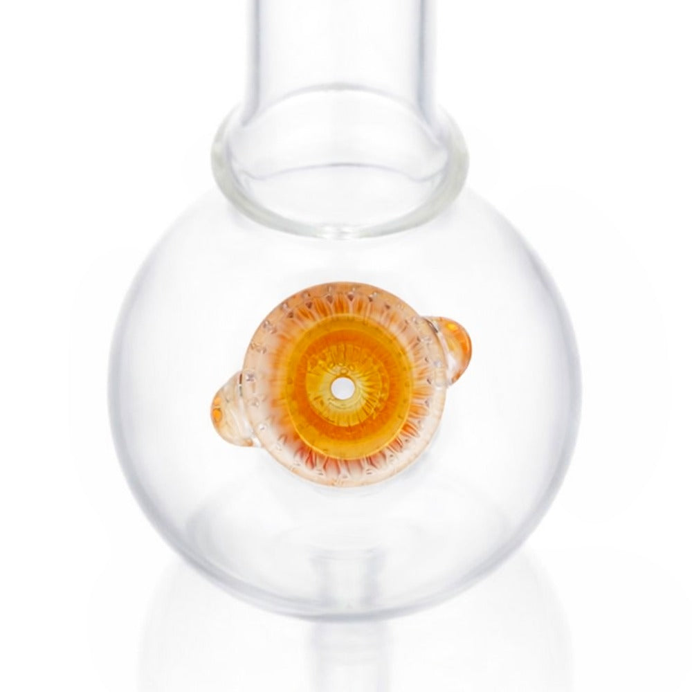 Top view of BW The Drift Glass Cone Piece 14mm Male Bowl in Yellow on white background, highlighting bowl opening detail