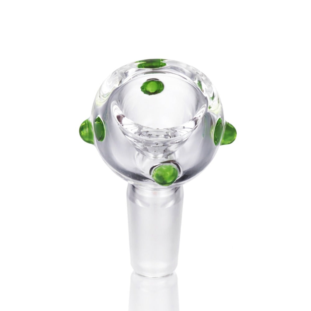 Back view of BW The Orbit Glass Cone Piece 14mm Male Bowl in Green on white background, clean studio product shot
