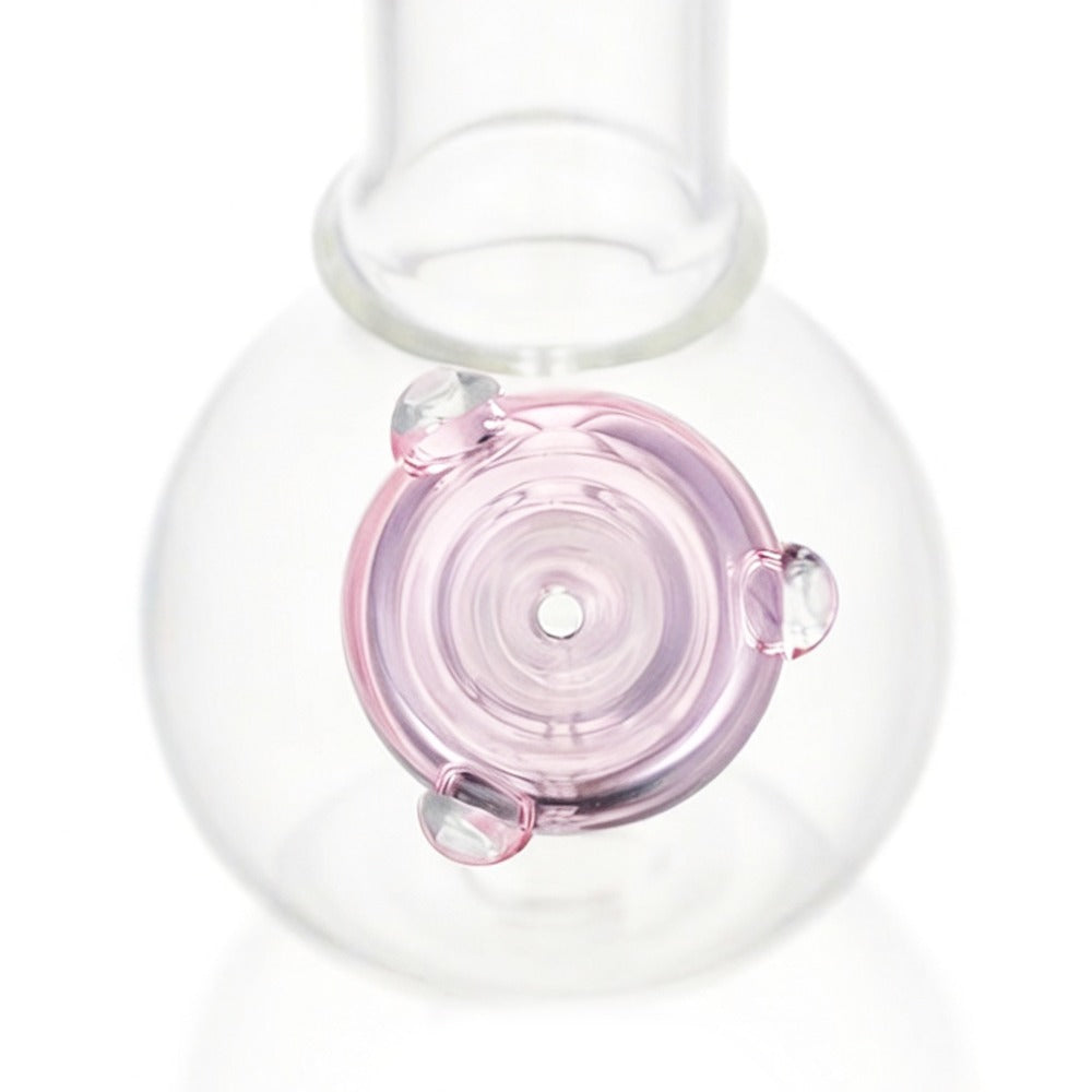 Top view of BW The Petal Glass Cone Piece 14mm Male Bowl in Pink on white background, highlighting bowl opening detail
