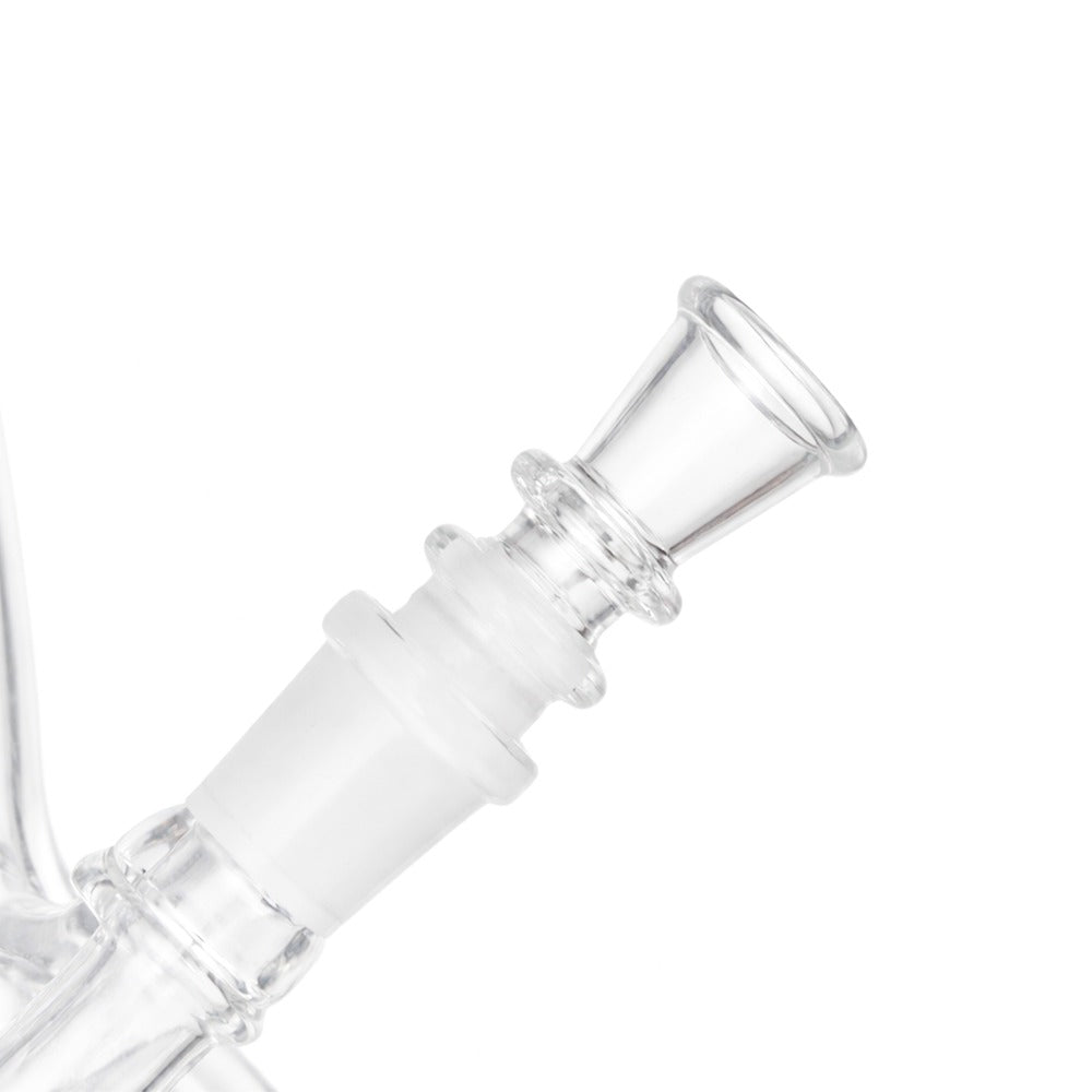 Side view of BW The Tide Glass Cone Piece 14mm Male Bowl on white background, showcasing fluid wave-like glass form