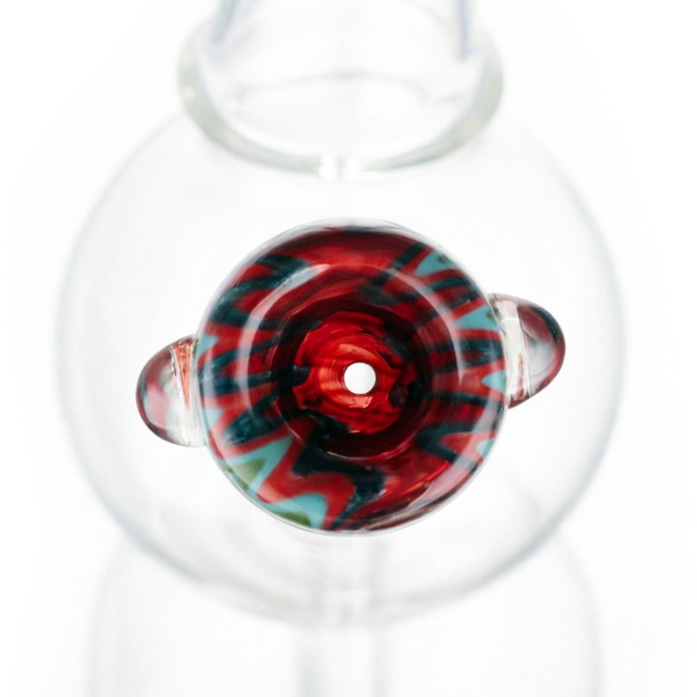 Top view of BW The Wave Glass Cone Piece 14mm Male Bowl in Red on white background, highlighting bowl opening detail