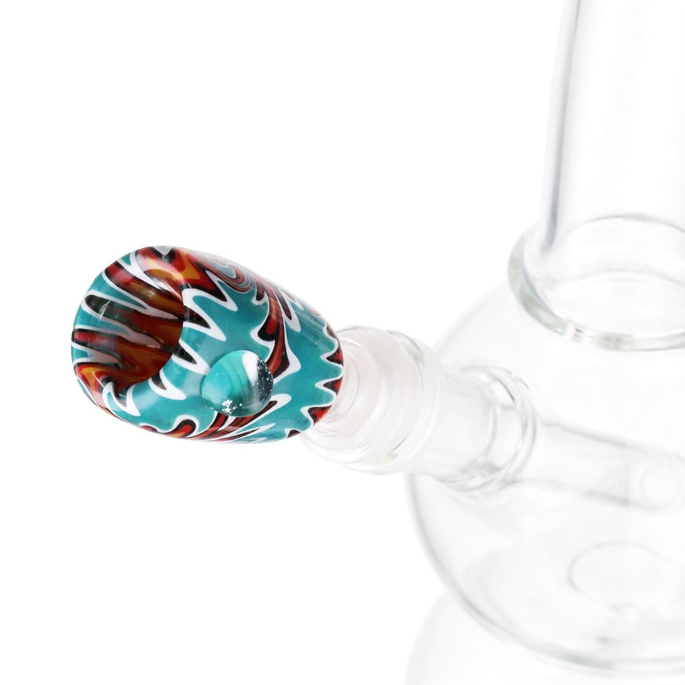 Angled view of BW The Wave Glass Cone Piece 14mm Male Bowl in Turquoise on white background, clean studio product shot