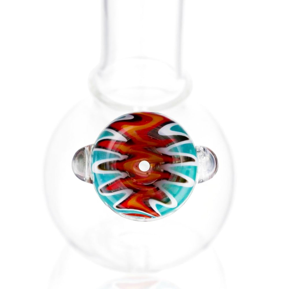 Top view of BW The Wave Glass Cone Piece 14mm Male Bowl in Turquoise on white background, highlighting bowl opening detail