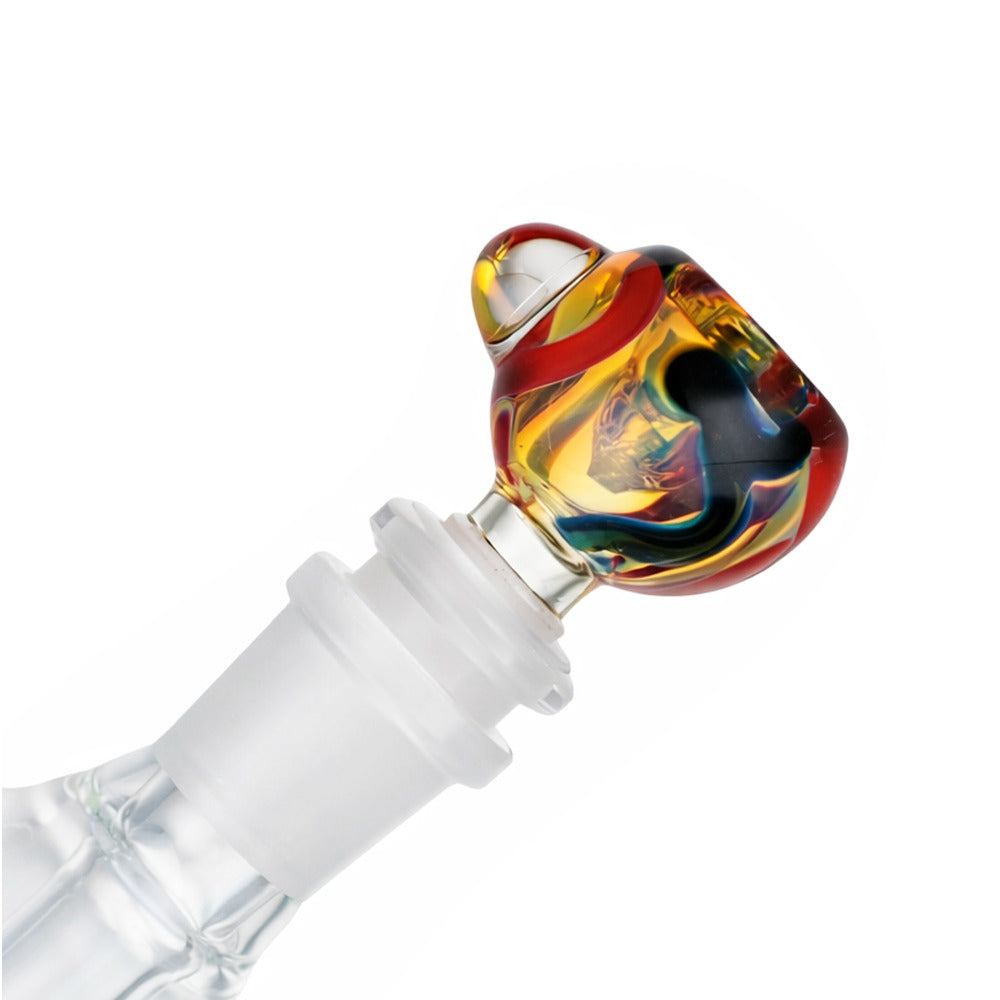 Side view of BW Velvet Glass Cone Piece 14mm Male Bowl in Red on white background, showcasing sleek refined glass shape