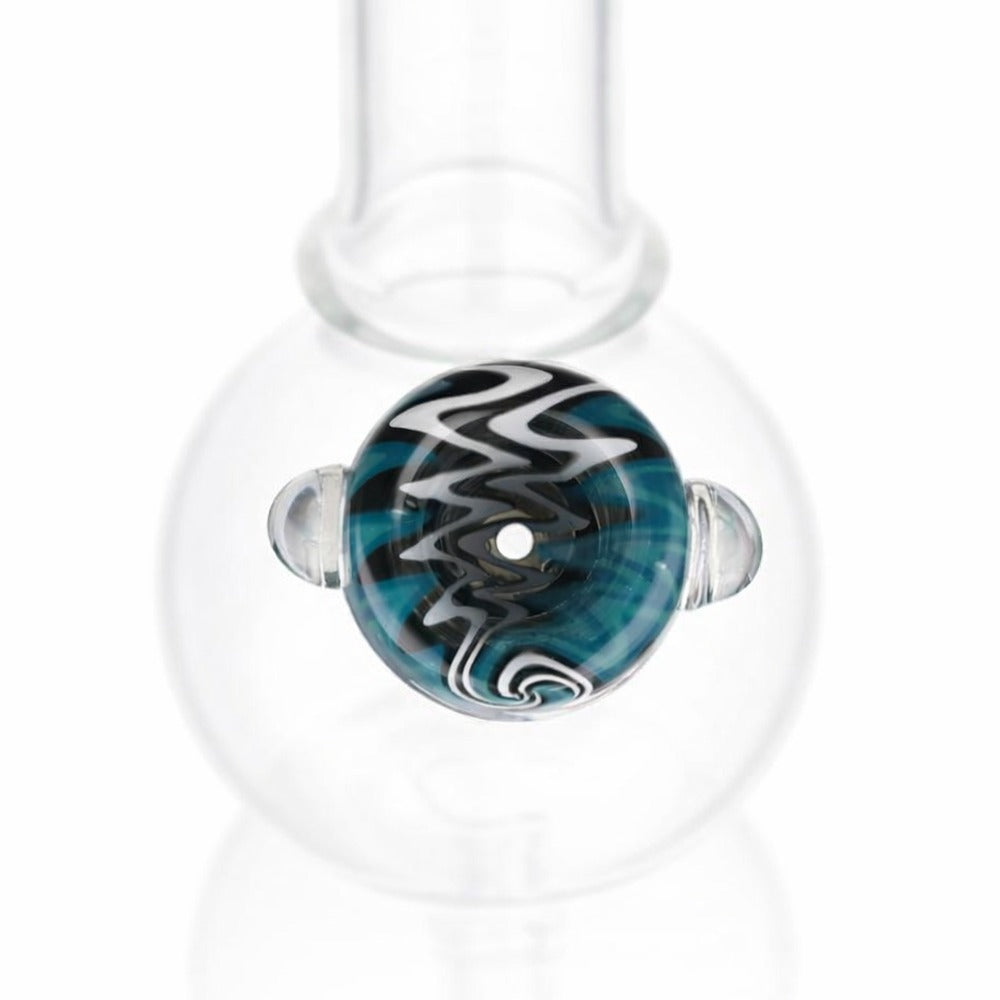 Top view of BW Wave Glass Cone Piece 14mm Male Bowl in Blue on white background, highlighting bowl opening detail