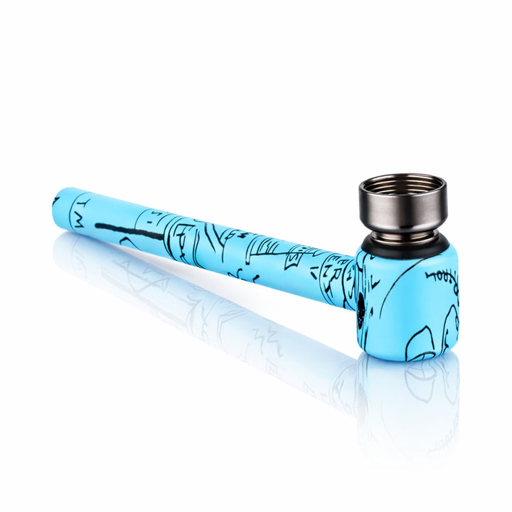 BW - Weed Pipe - 8.5cm Medium - Blue smoking pipe with black designs on a white background