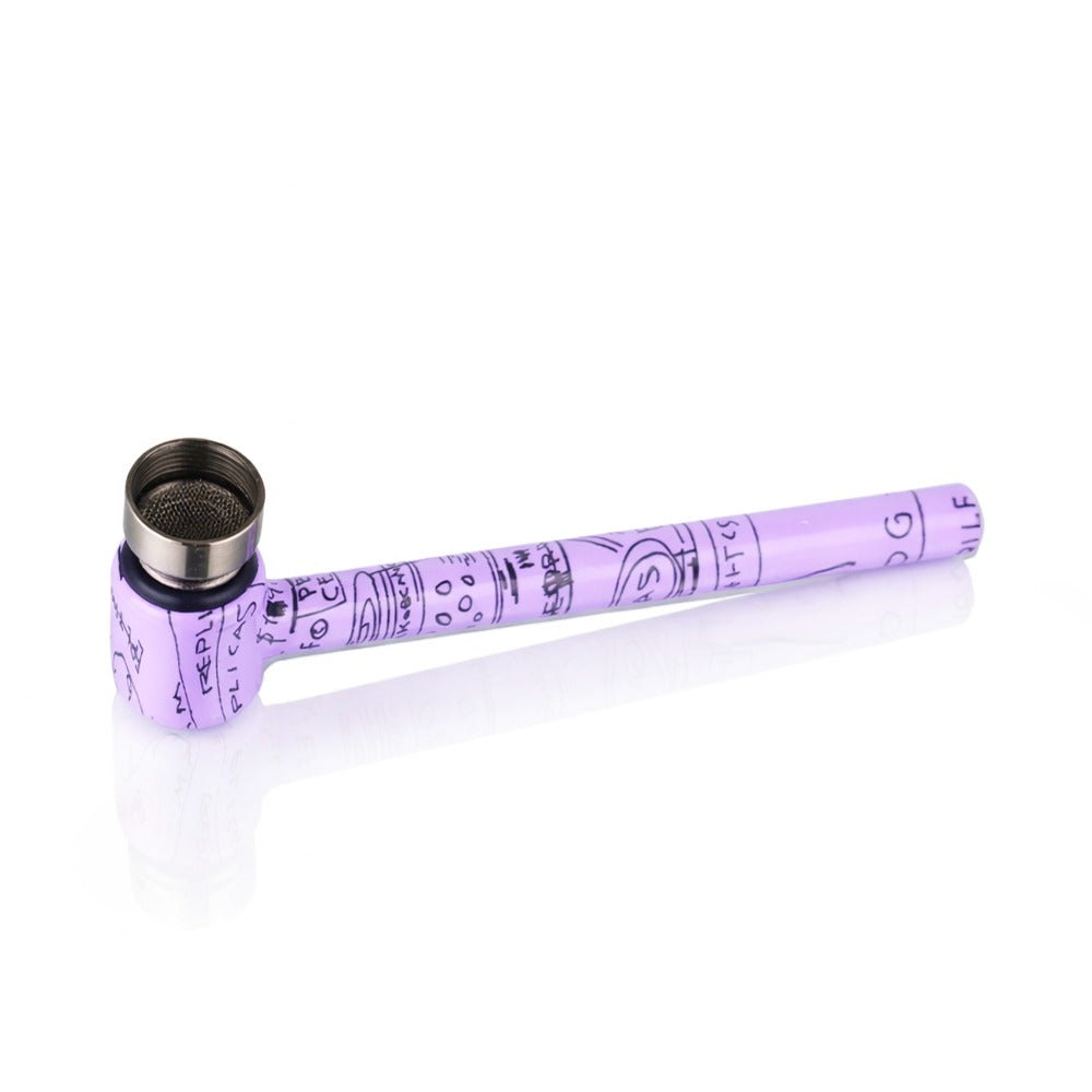 BW - Weed Pipe - 8.5cm Medium - Purple smoking pipe with silver bowl on a white background