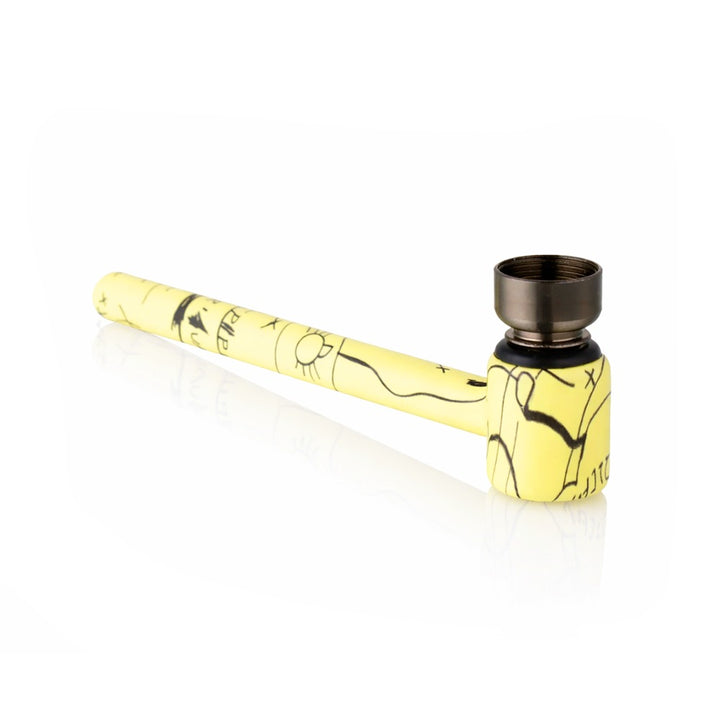 BW - Weed Pipe - 8.5cm Medium - Yellow smoking pipe with black design on a white background