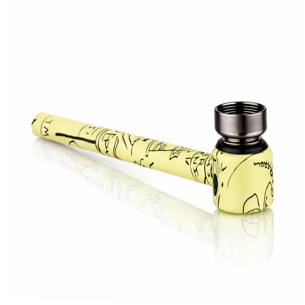Yellow smoking pipe with black accents on a white background