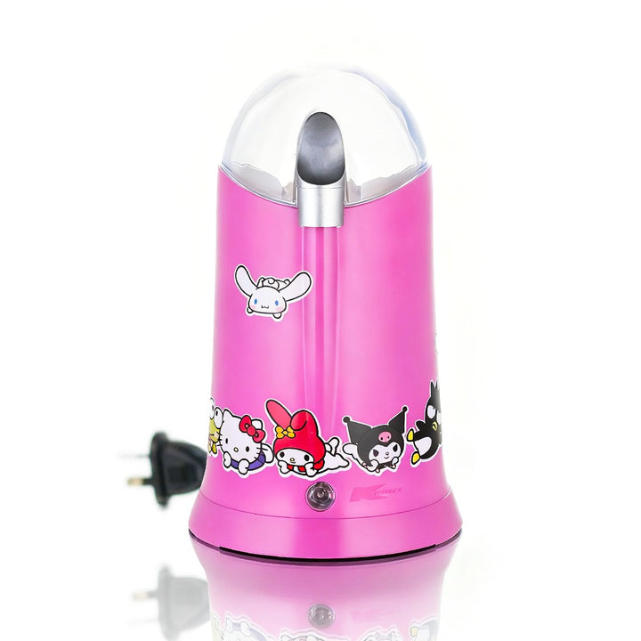 BW_KMuzz_Hello_Kitty_Pink_Electric_Weed_Grinder Pink Weed Grinder with cartoon character designs on a white background