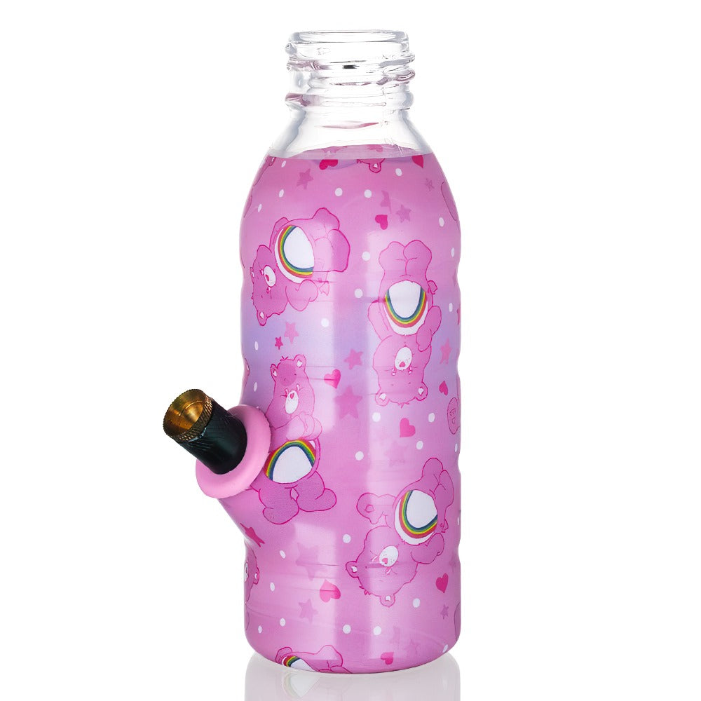 BW Mini Bottle 17.5cm Glass Bong - Care Bears Pink Full Side View On a white background