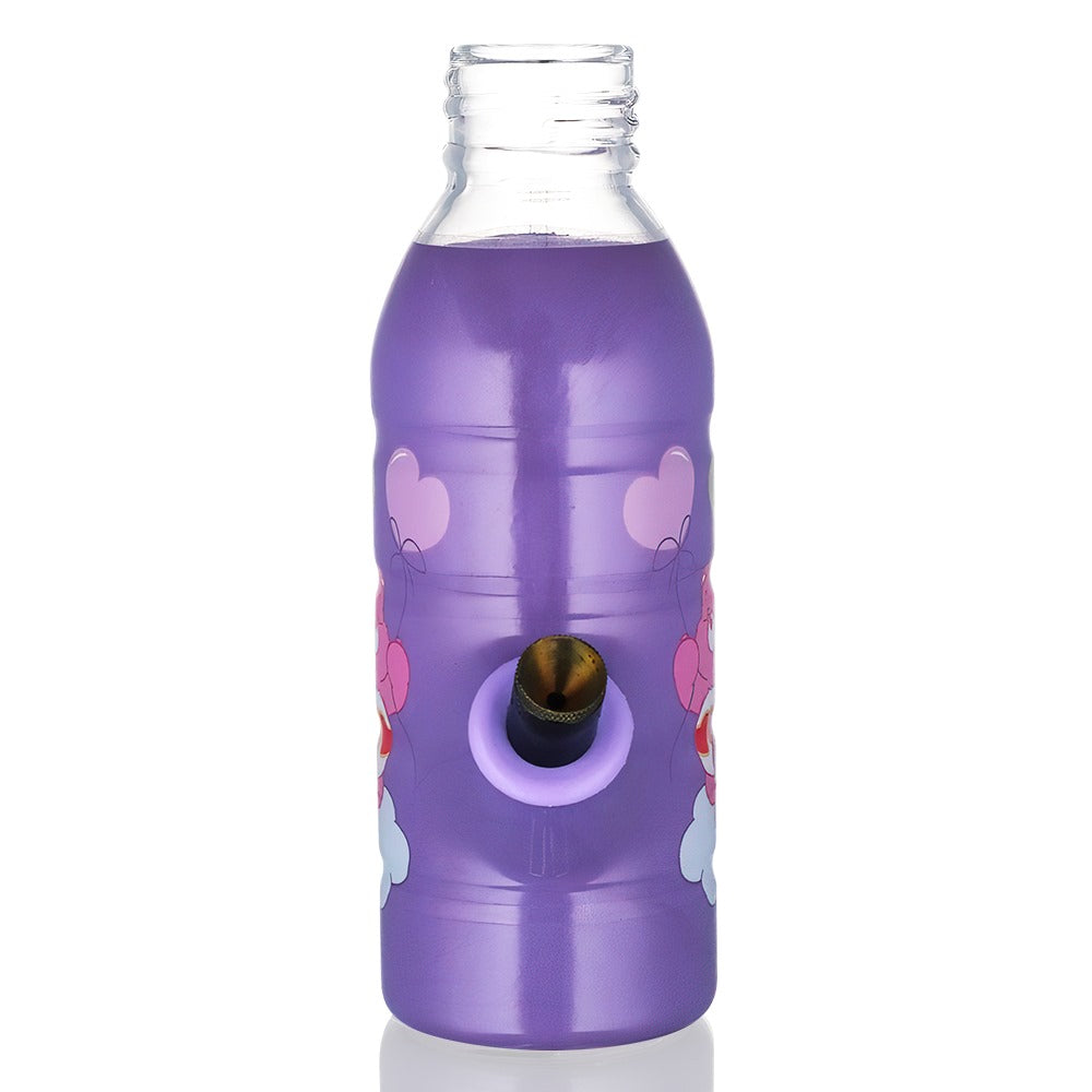 BW Mini Bottle 17.5cm Glass Bong - Care Bears Purple Balloon on a full front view white background