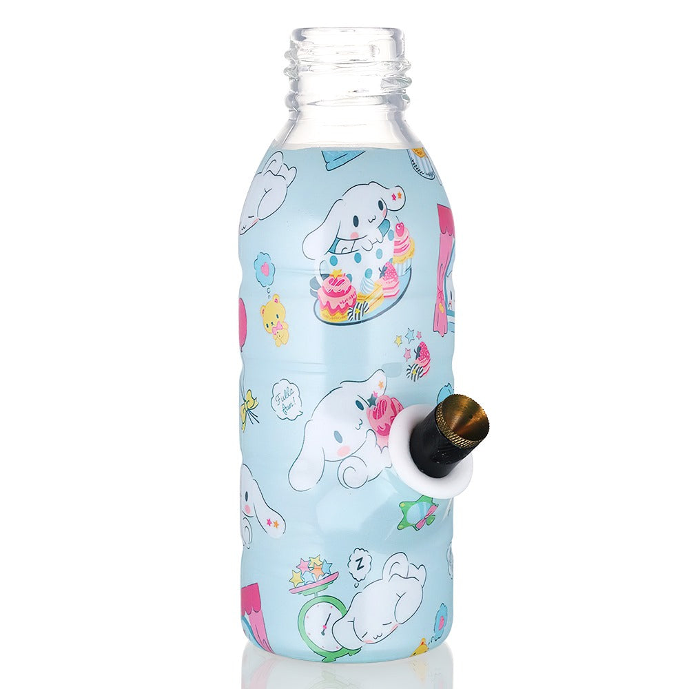 BW Mini Bottle 17.5cm Glass Bong - Cinnamoroll Blue Party with black down stem on a white background