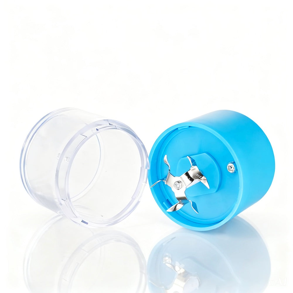 Blue and clear Clear BW – Mini Portable Electric Grinder – One-Touch Rechargeable – Blue on a white background on a white background