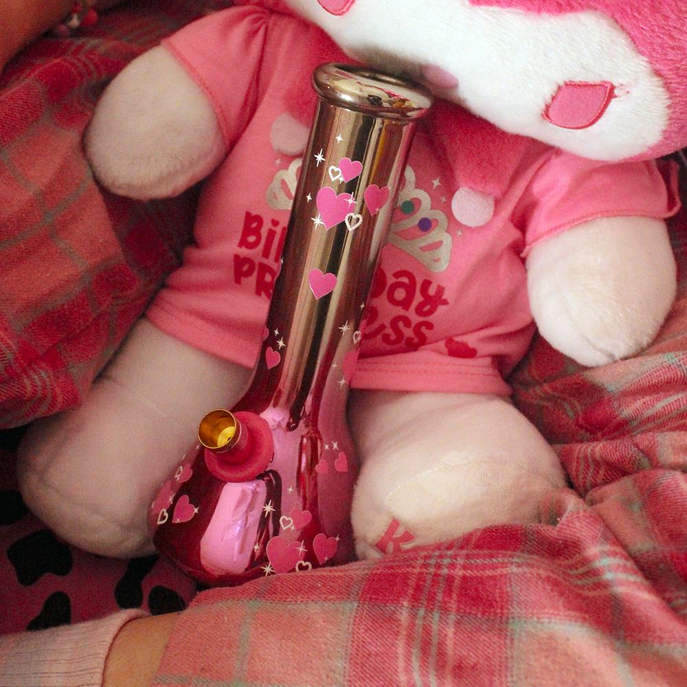 Bong Warehouse Chrome Hearts Beaker Bong 20cm in Pink and Melody Stuffed Toy