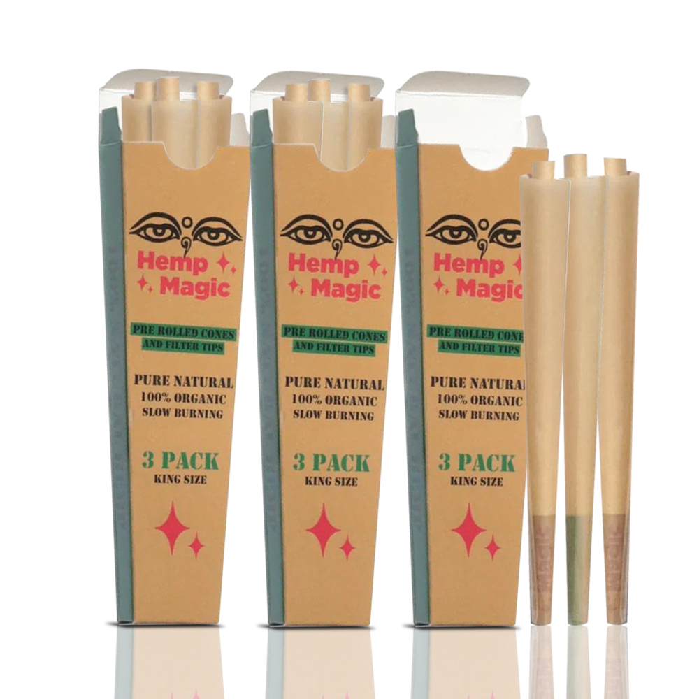 Bong Warehouse - King Sized Pre Rolled Cones - 3 Pack - Hemp Magic standing