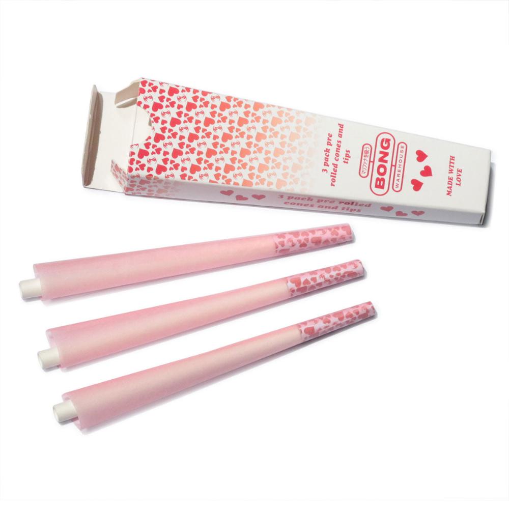 Bong Warehouse King Sized Pre Rolled Cones 3 Pack Love Hearts