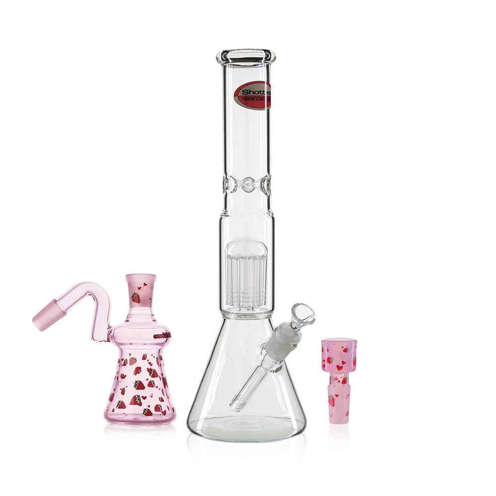 Bong Warehouse - Pink Strawberries Glass Bong Bundle