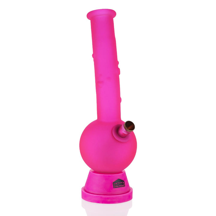 Bong Warehouse Care Bears Tall Bubble Bong 27cm in Pink with Pink Downstem – Pink Glass Bong standing upright on a plain indoor surface with clear bubble chamber visible