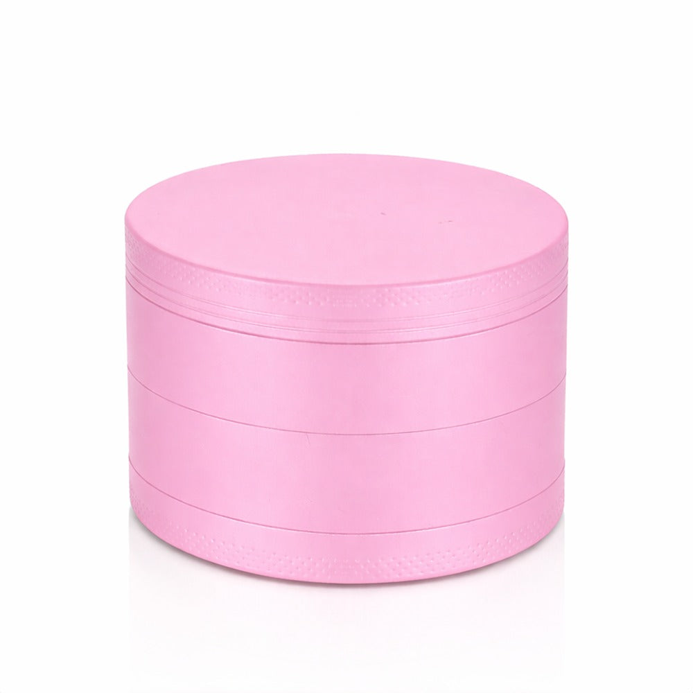 Bong Warehouse Manual Weed Grinder Pink Round Metal Grinder Product Photo Sharp Teeth Ceramic Coating Pink Colour Paint Closed View