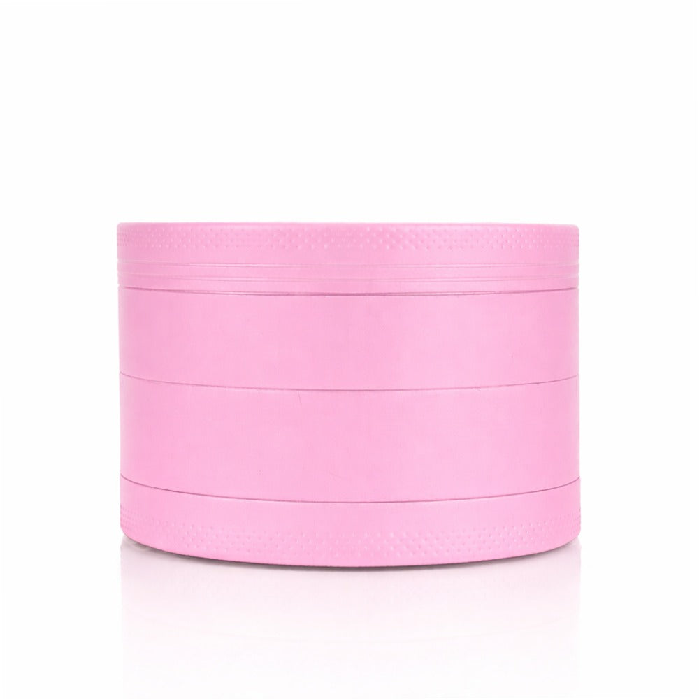 Bong Warehouse Manual Weed Grinder Pink Round Metal Grinder Product Photo Sharp Teeth Ceramic Coating Pink Colour Paint Front View