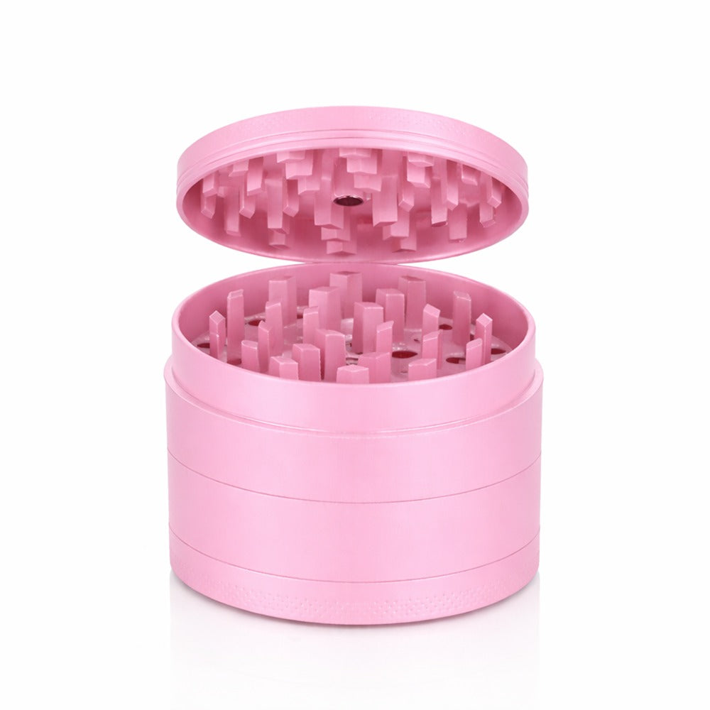 Bong Warehouse Manual Weed Herb Grinder Pink Round Metal Grinder Product Photo Sharp Teeth Pink Ceramic Coating Pink Colour Paint Open Top Layer