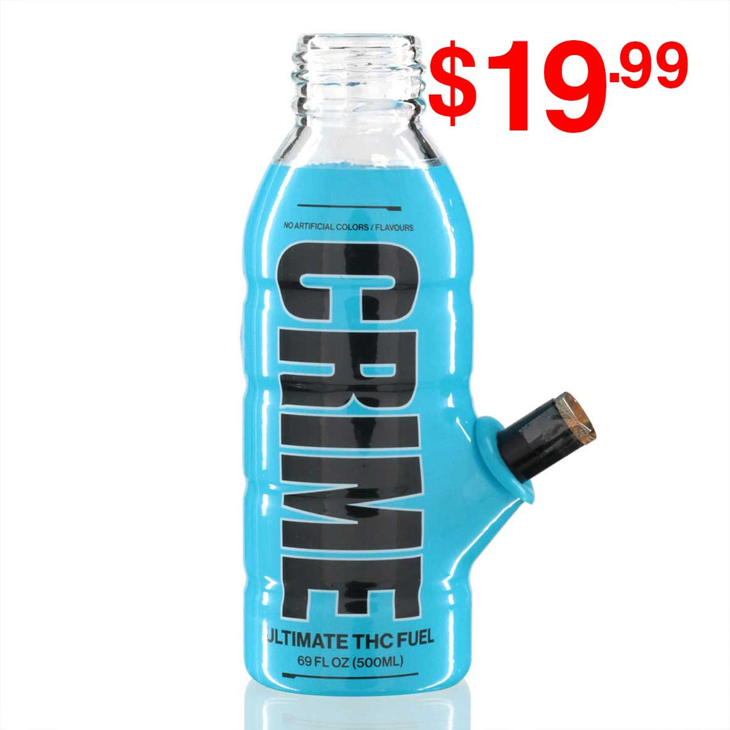 Mini Bottle 17.5cm Glass Bong - Crime Blue right
