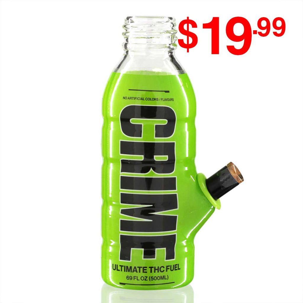 Mini Bottle 17.5cm Glass Bong - Crime Green front