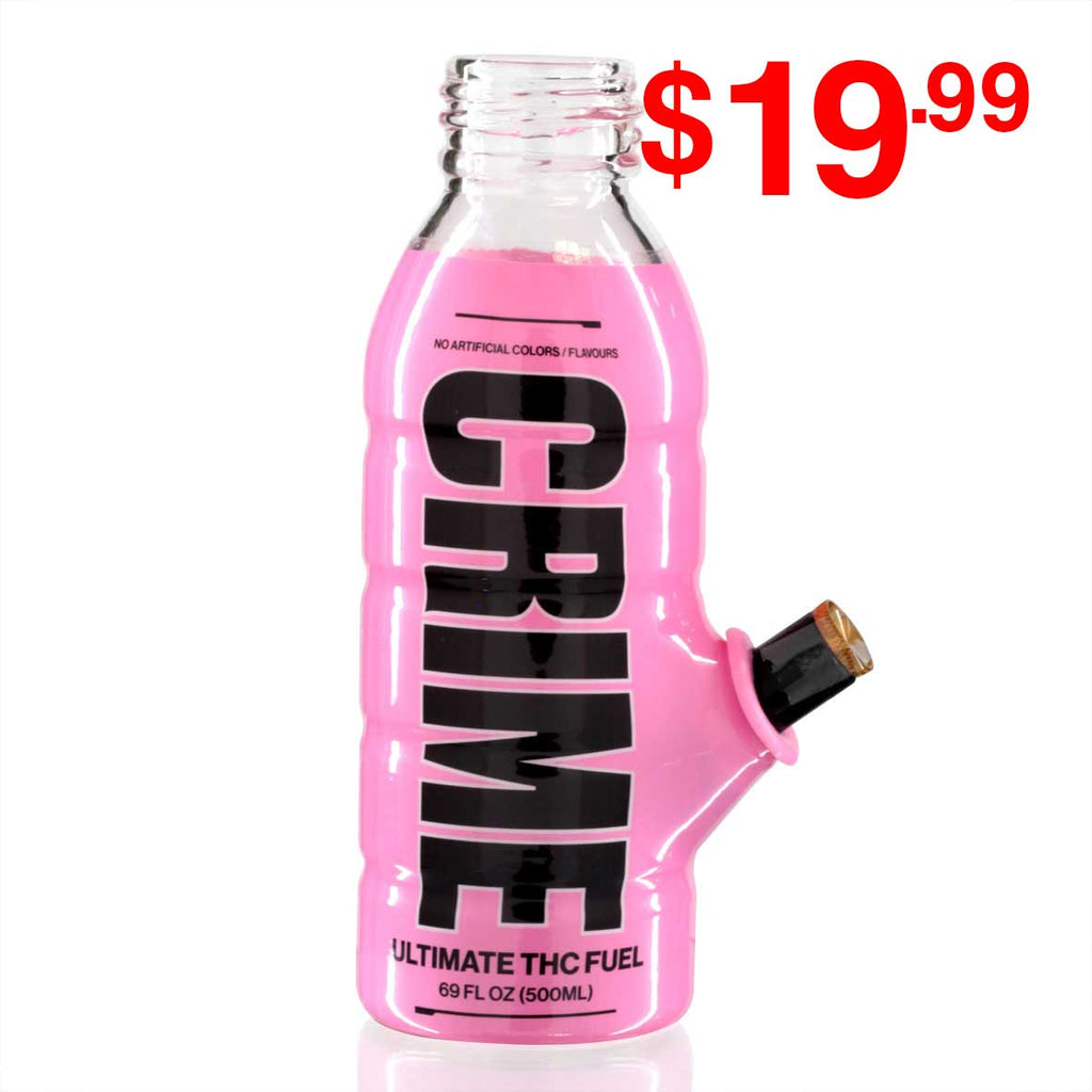 Mini Bottle 17.5cm Glass Bong - Crime Pink front