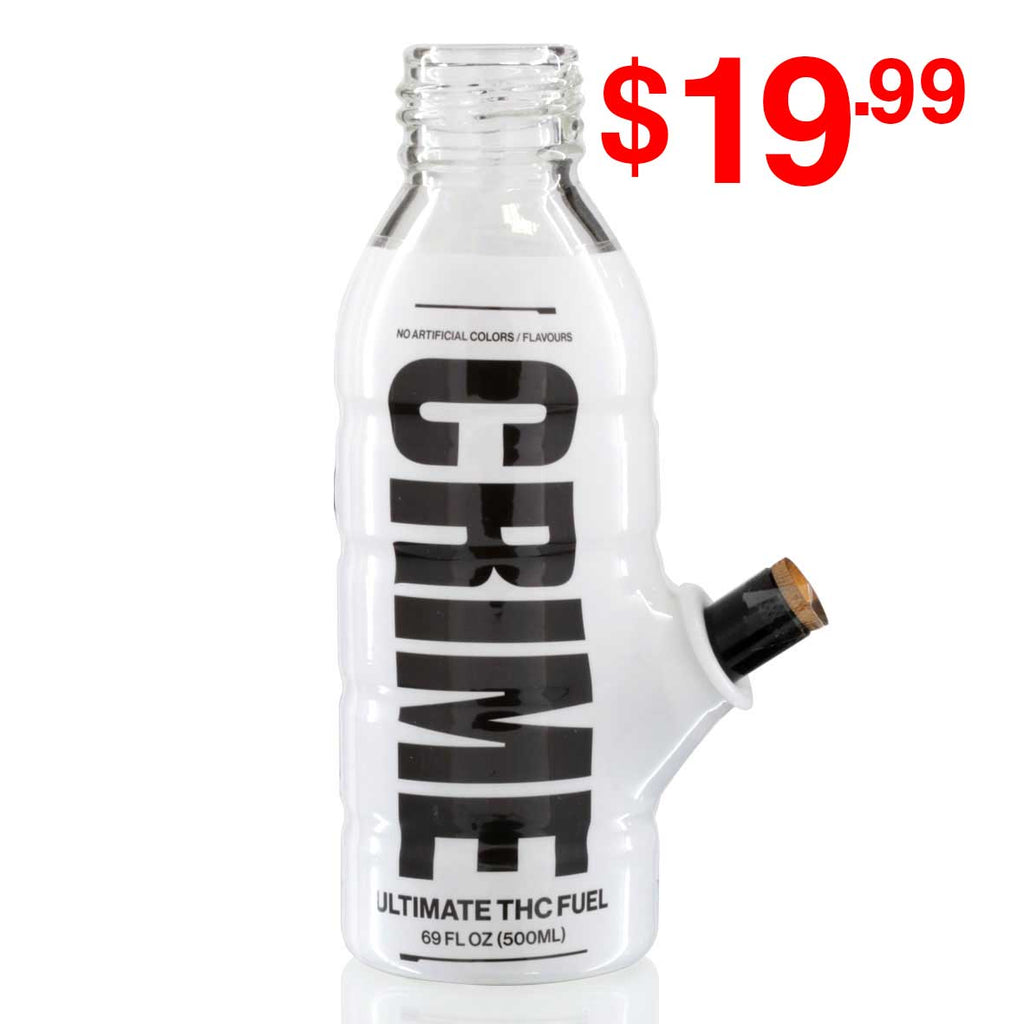 Mini Bottle 17.5cm Glass Bong - Crime White front