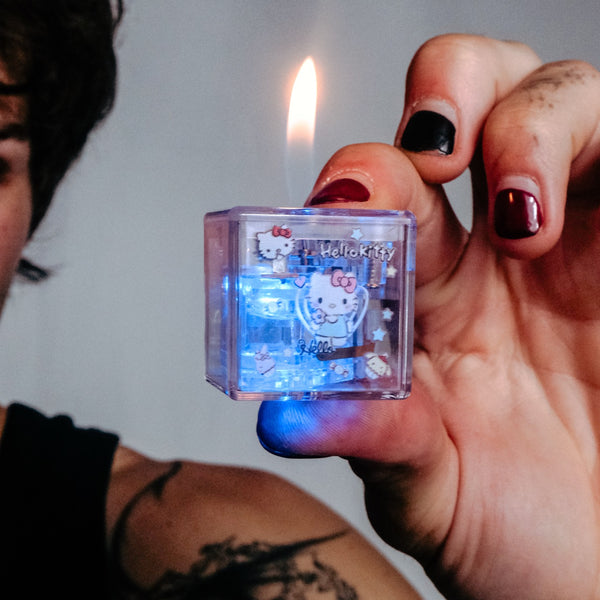 Bong Warehouse Hello Kitty Space Scene Jet Lighter – Transparent (shown lit)