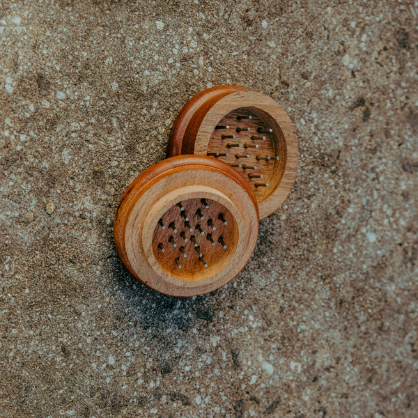 Opened Bong Warehouse Eco Wooden Weed Grinder in Dark wood