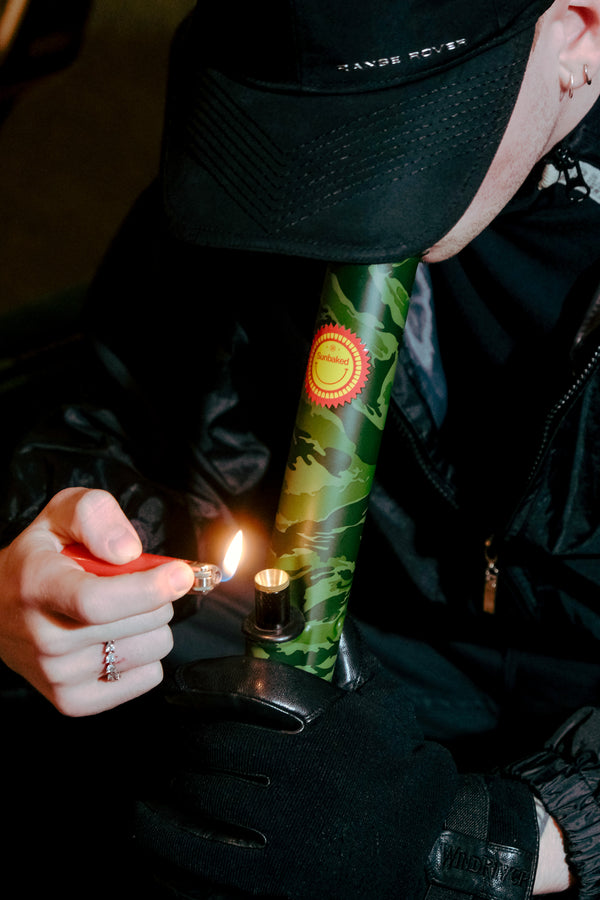 Lighting up the Bong Warehouse Large Tube 33cm Glass Bong in Camo Sunbaked Pattern
