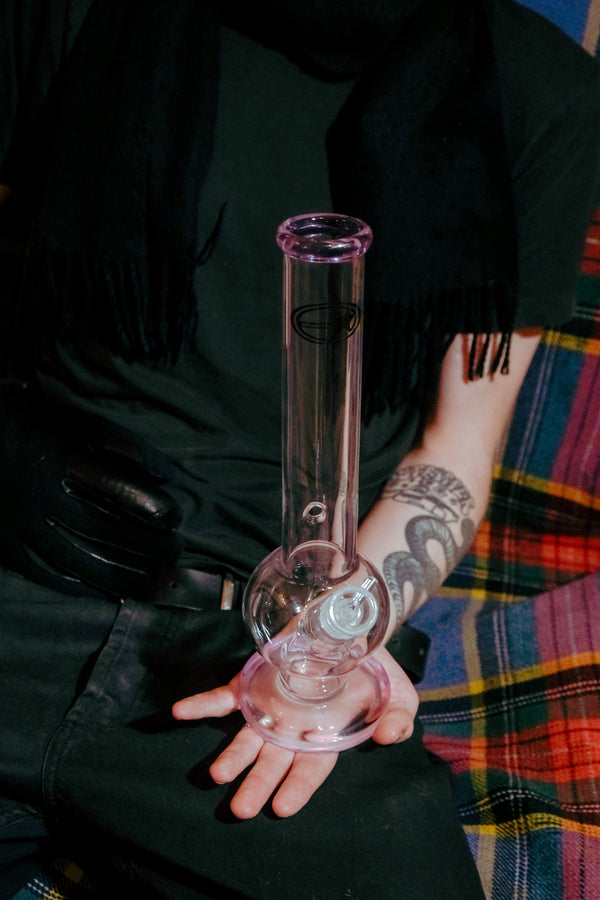 Shotties™ - 33cm Glass Bent Bubble Bong in Clear and Pink from Bong Warehouse on palm