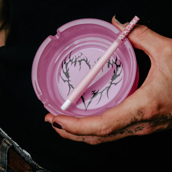 Bong Warehouse Cyber Heart Ash Tray in Pink with Joint