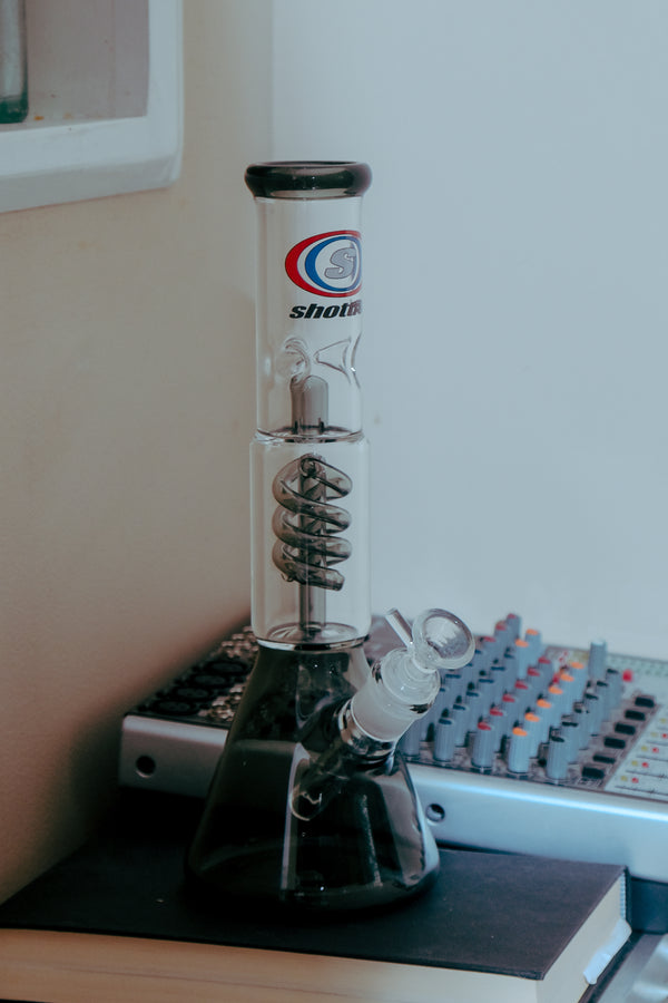Shotties™ Tall Beaker Bong 30cm Single Percolator in Clear and Smokey Glass from Bong Warehouse