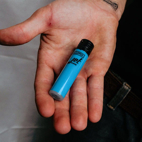 Clipper Jet Flame Lighter Large Shiny in Blue from Bong Warehouse