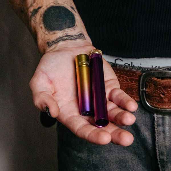 Clipper  Large Metal Refillable Lighter in Purple/Pansy from Bong Warehouse with purple metal stem and cone piece