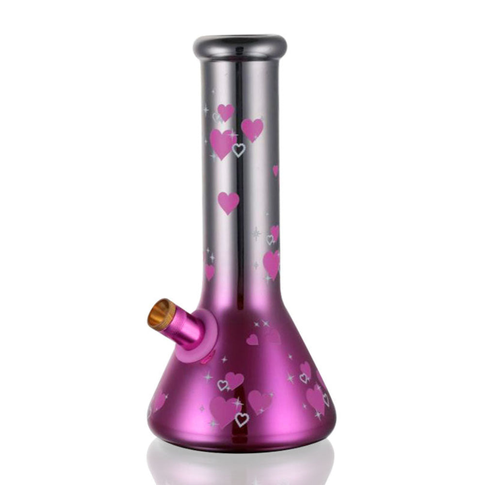Bong Warehouse Chrome Hearts Beaker Bong 20cm in Pink with metal downstem - side view