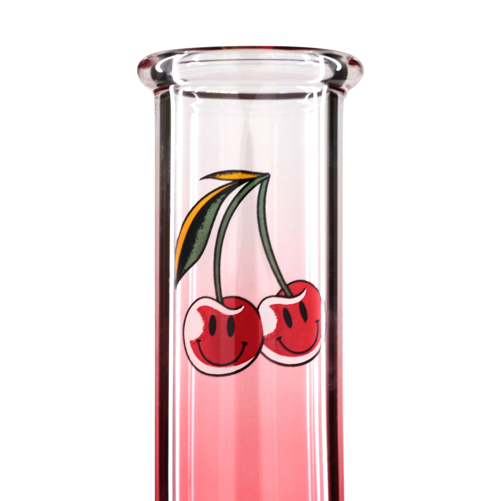 Double Chamber 30cm Glass Bong - Pink Cherry Bomb stem artwork