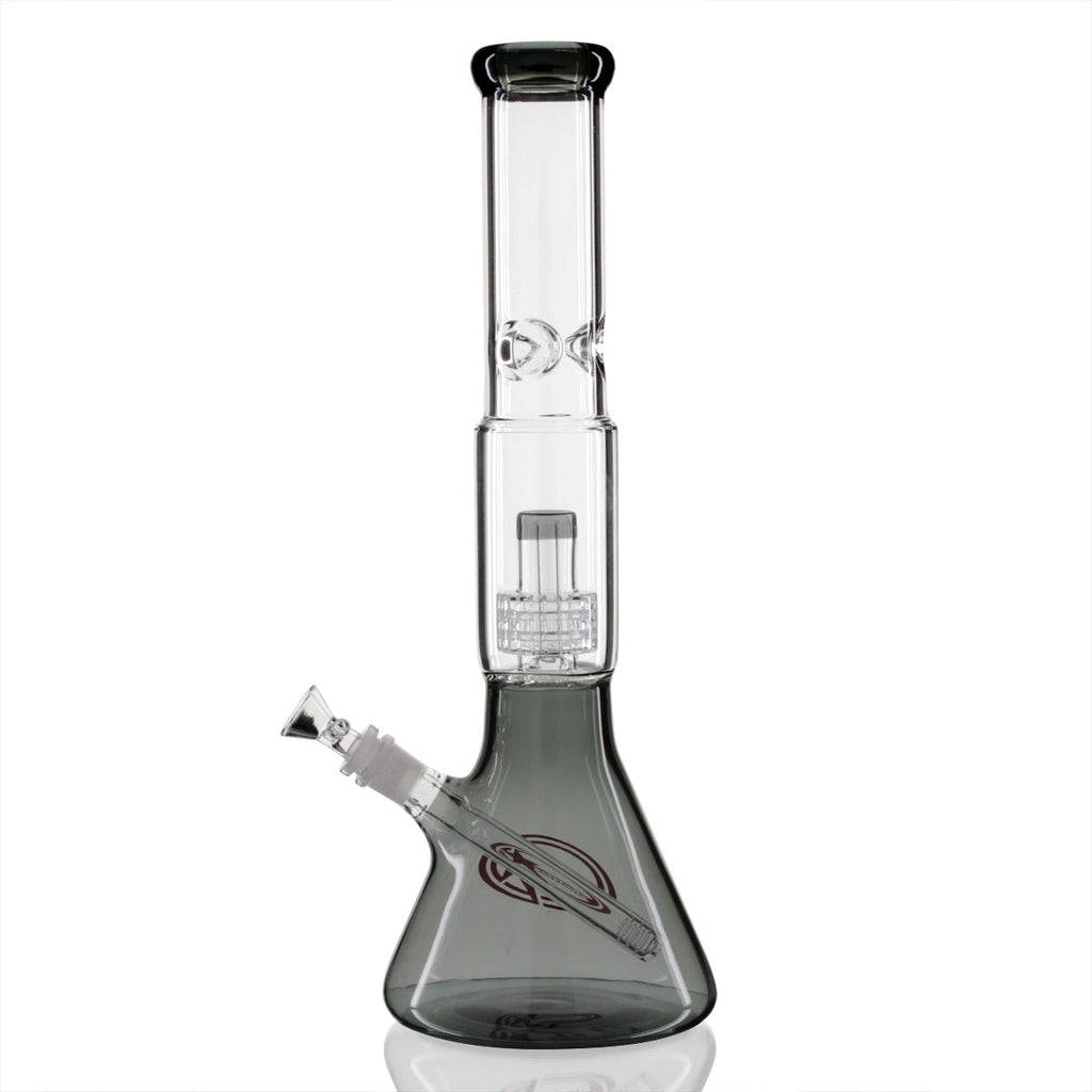 Shotties 40cm Glass Slit Fountain Beaker Bong - Clear/Smoke left side