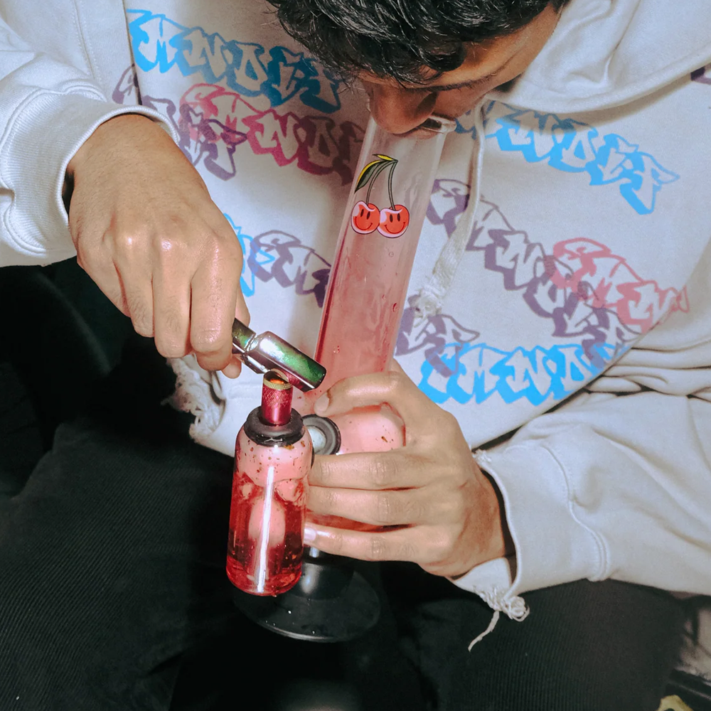 Double Chamber 30cm Glass Bong - Pink Cherry Bomb