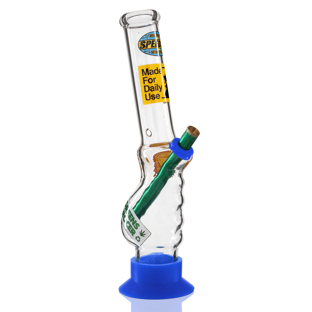 Large Gripper 33cm Glass Bong - Greens Grocer Logos front